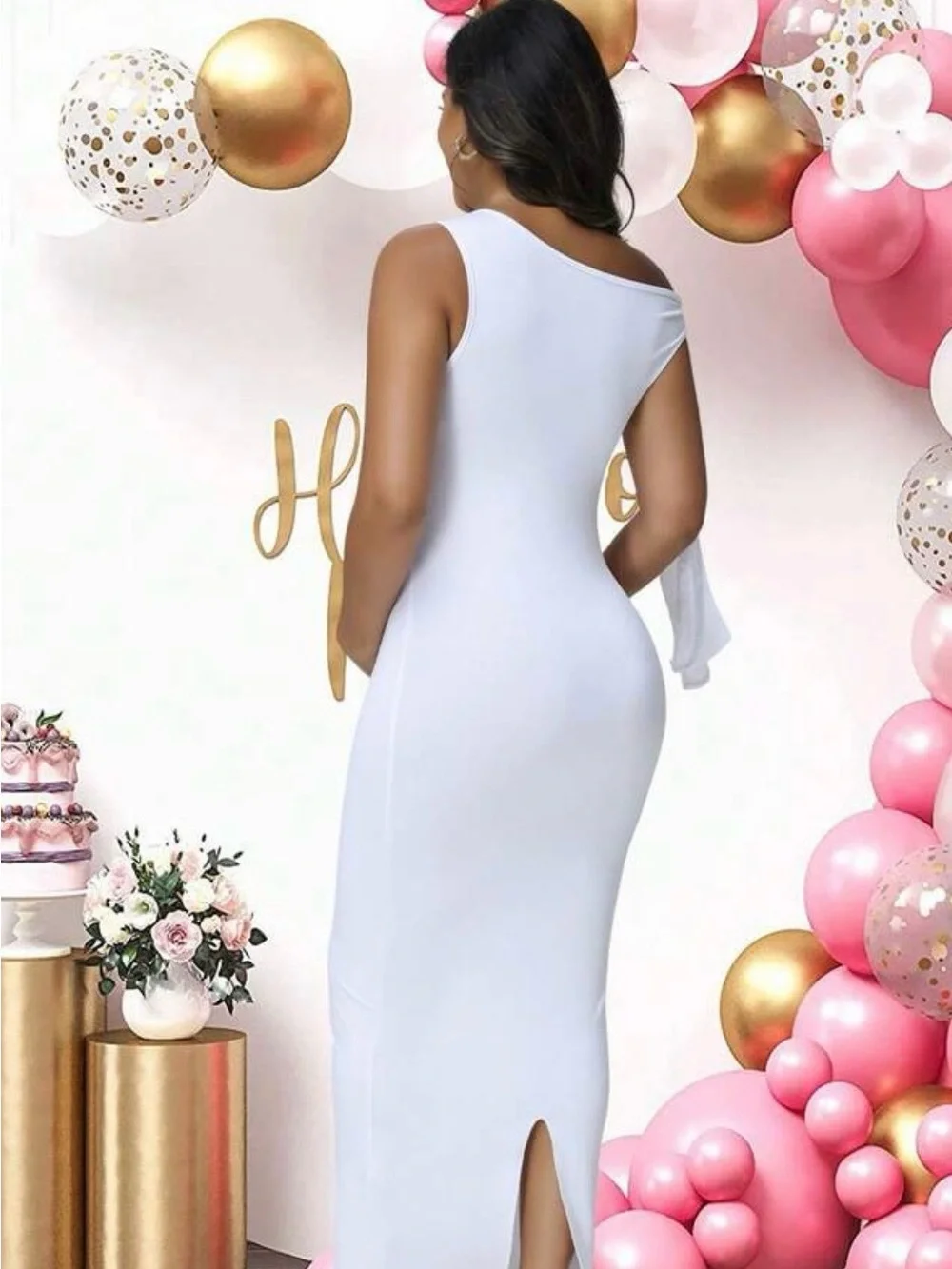 White One-Shoulder Tie-Sleeve Maxi Dress